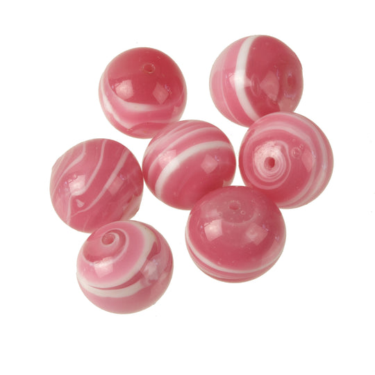 Vintage rose pink swirl glass beads, Czechoslovakia, 10mm. Pkg 6. b11-pp-1256