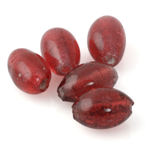 Chinese wound glass oval graduated 9 inch bead strand in a translucent garnet pink-red. Early 20th c. b11-pp-1263