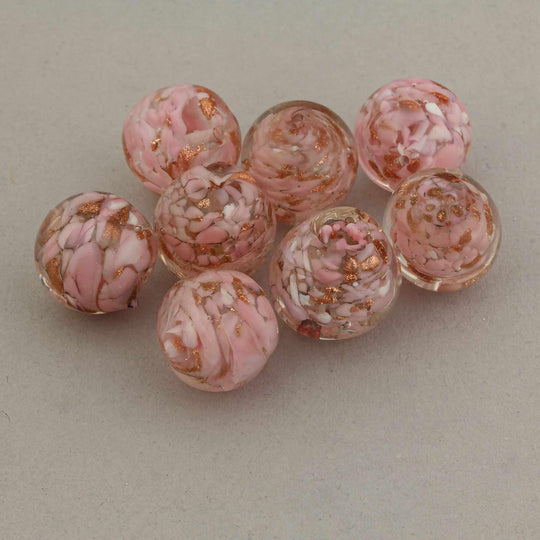 Vintage pink and aventurine sommerso glass beads from Murano. Pkg 1. B11-PP-1276