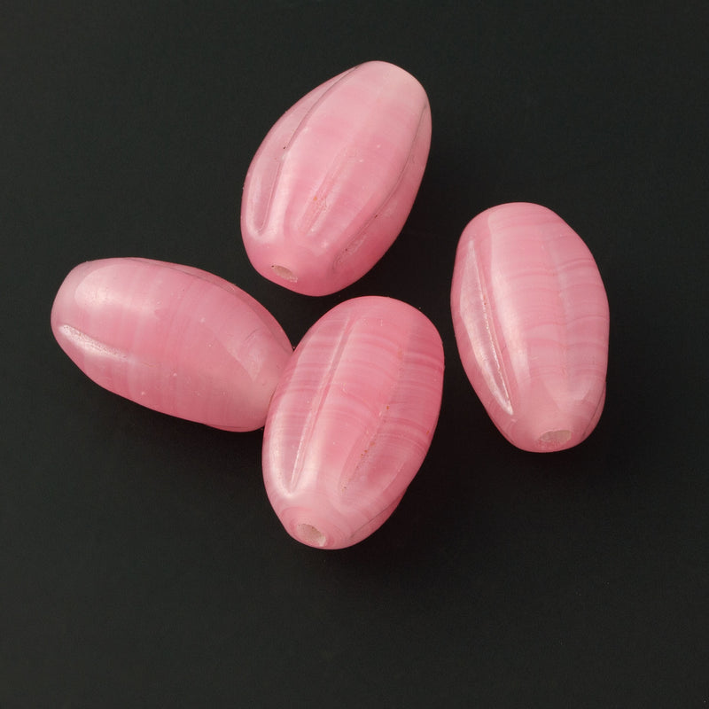 Vintage Pink Glass Melon Bead. 17-19 x 11-12mm. Pkg 4. b11-pp-1286