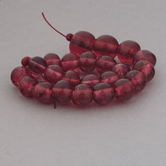 Antique Chinese translucent bubbly “Peking Glass” dark fuscia pink beads. 8.25 strand of 19.  b11-pp-1291