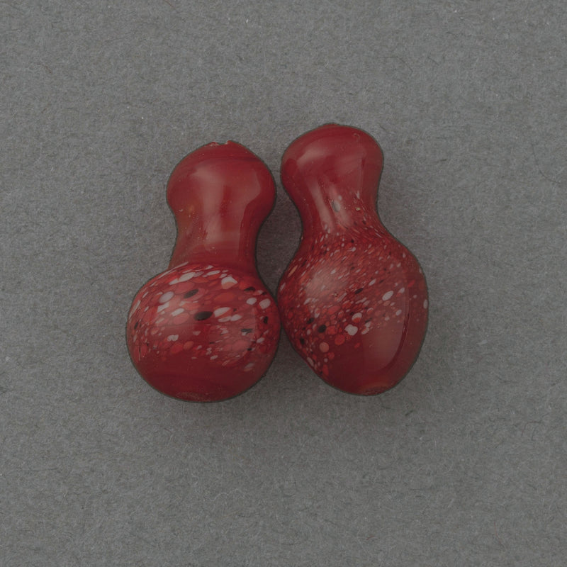 Red-Orange Millefiori Gourd Shaped Beads, Japanese, glass. 22x12mm. Pkg of 4. b11-0433