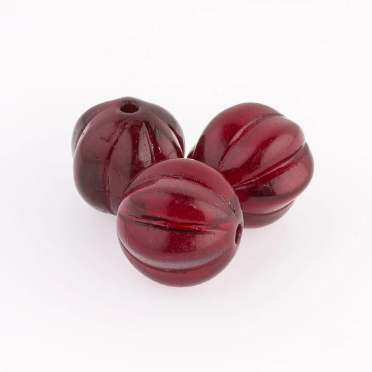 Vintage large translucent ruby glass melon bead. Czechoslovakia. 20mm. 1950s.Pkg 1. b11-rd-0496