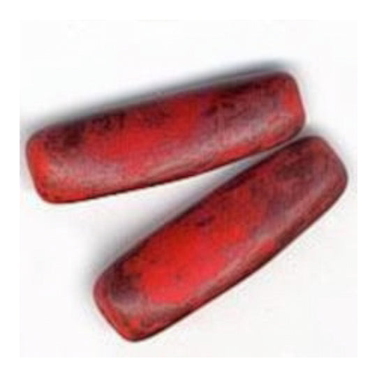 Vintage terra cotta red matte glass cylinders. 24x8mm. Pkg of 4. b11-rd-0701