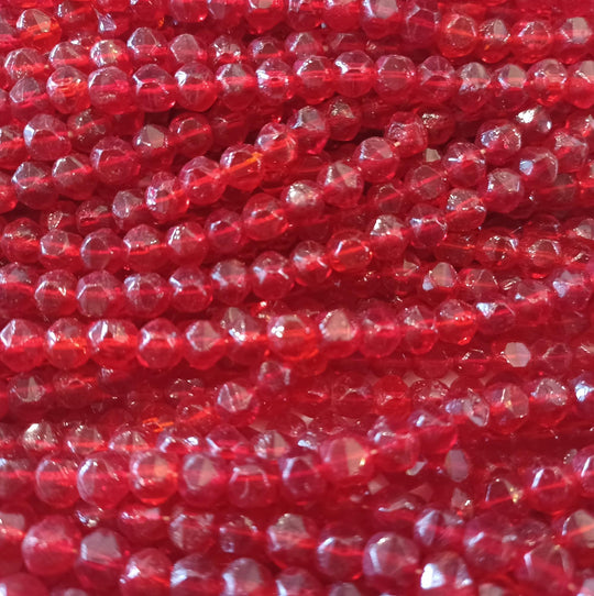Vintage Czech English cut 6mm deep red bead strand of 24. b11-rd-0788