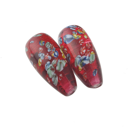 Vintage Japanese translucent red millefiori teardrop bead c.1980. 21x9.5mm.  Pkg 2.  b11-rd-1047