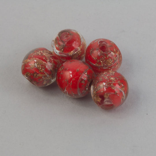 Venetian Murano Aventurina Sommerso lampwork 14mm beads. 5 pcs. b11-rd-1050