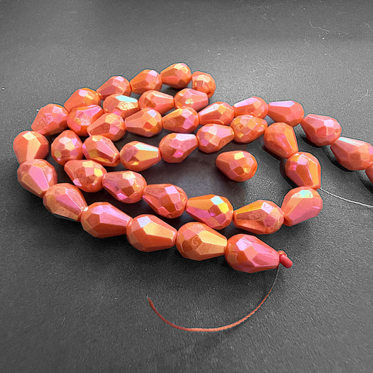 Vintage faceted AB teardrop bead, Austria. 10x7mm. Pkg of 8. b11-yo-0869-1