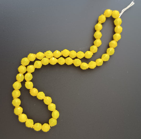 Vintage rare hollow lemon-yellow glass faceted round beads. Japan 7mm. Pkg of 50. b11-yo-0922