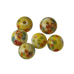 Japanese yellow and white swirled millefiore glass rounds. 8 mm. Pkg. of 6. b11-yo-1011