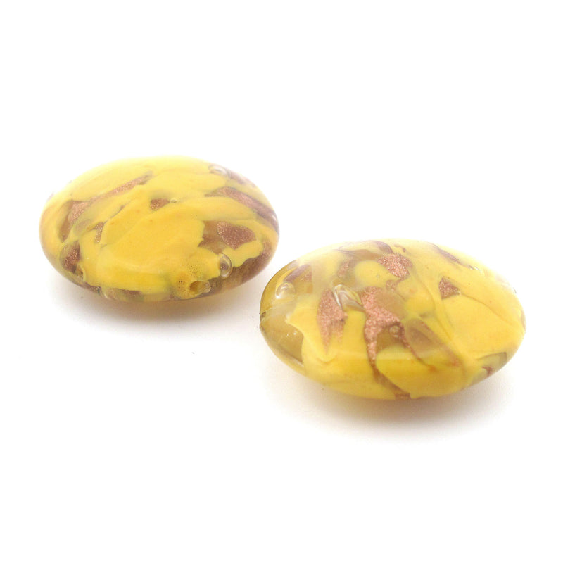 Murano Sommerso yellow & Aventurina glass disk tablet beads. 1950s. Pkg1. b11-yo-1043