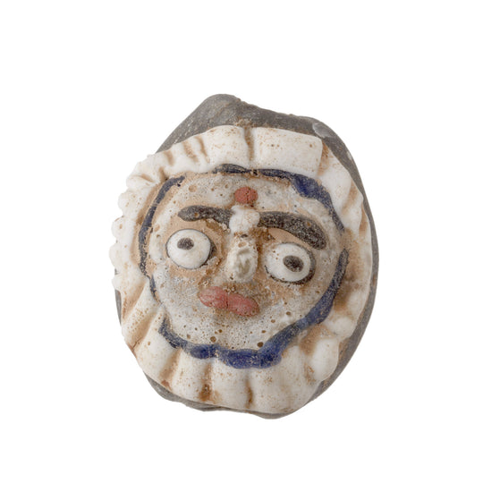 Phoenician Head Bead, white, blue hair & beard, pendant, replica. Pkg 1. B1-2078