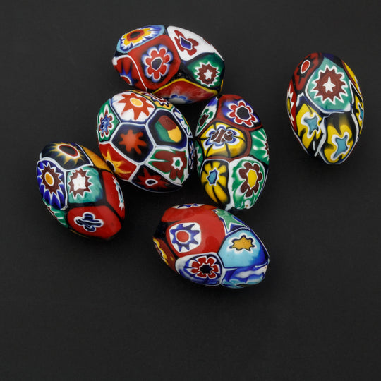 Vintage Murano Moretti studio millefiori flower beads, 1950-60s., 25x16mm ovals. 1 pc., B1-2082
