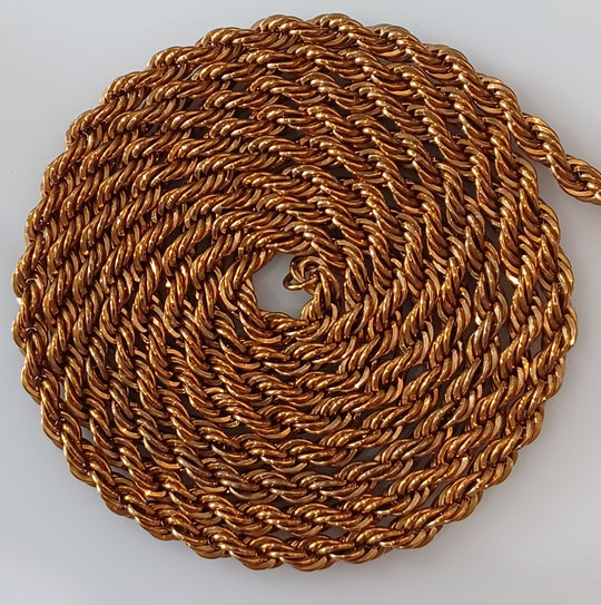 Vintage solid brass French rope chain 4mm. Per foot. b12-chn589