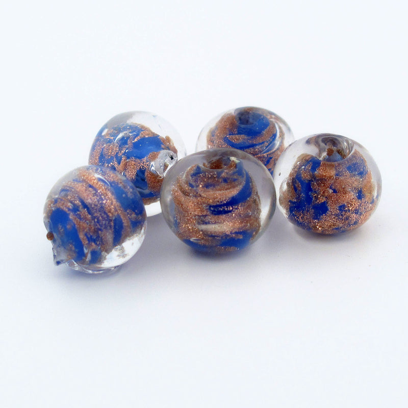 Vintage blue and aventurine sommerso glass beads from Murano. Pkg 2. b1-3001