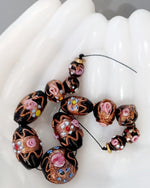 Vintage Venetian Fiorato Wedding Cake beads, 1950s. 12 beads, 1 Str. b1-3002