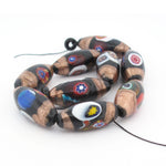 Venetian oval millefiori glass beads, with metallic aventurina stripes. 9 beads, Pkg1 Str. b1-3004