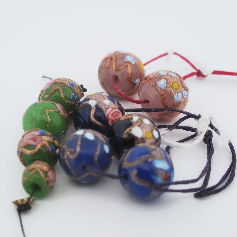 Vintage Venetian Fiorato Wedding Cake beads, multicolors, 10 beads. b1-3006