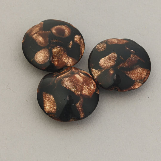 Venetian Murano Aventurina lampwork tabular black glass beads. 3 pcs. b1-3024