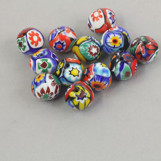 Vintage Murano Moretti  millefiori glass  beads. 1950s-1970s. Avg. 10mm rounds. pkg4. b1-3025