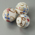 Japanese vintage handmade lampwork fancy glass round beads with trailing aventurina.  21mm.  Pkg2.  b1-597