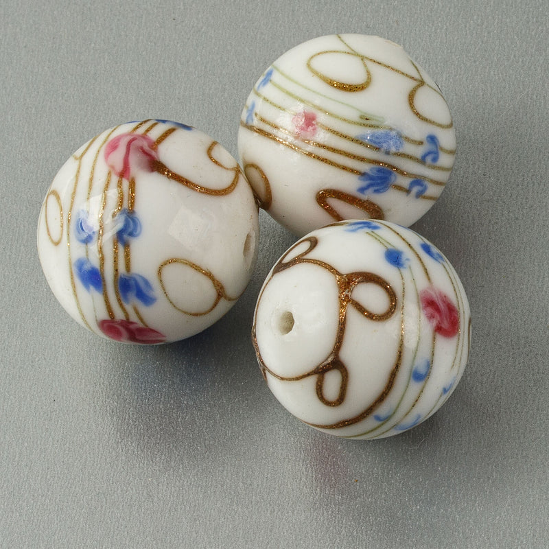 Japanese vintage handmade lampwork fancy glass round beads with trailing aventurina.  21mm.  Pkg2.  b1-597