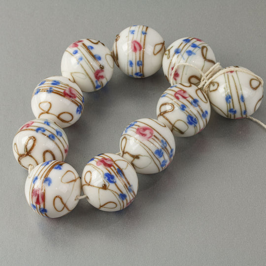 Japanese vintage handmade lampwork fancy glass round beads with trailing aventurina.  21mm.  Pkg2.  b1-597