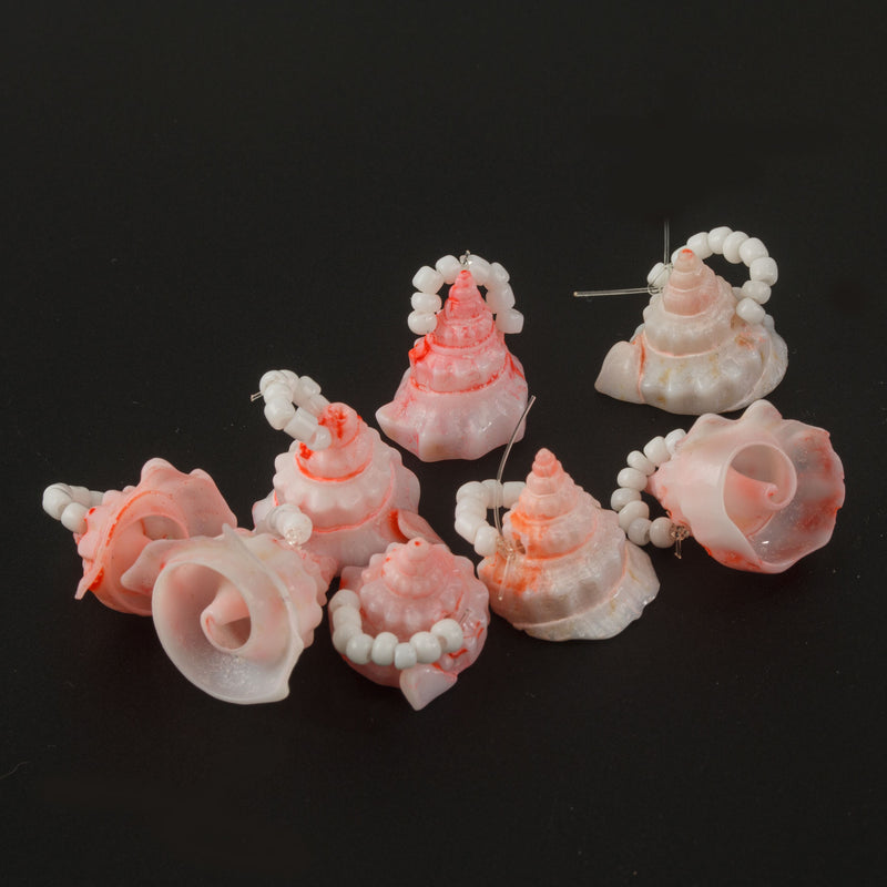 b15-she302-Vintage pink seashell pendants with beaded loop, avg 12x10mm Pkg of 10