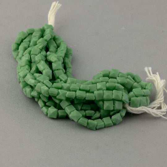 Antique Czech green flat square nailhead beads. 4mm. Rare! Strand of 25  b17-073