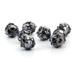 Czech gunmetal finish metal balls with prong-set marcasite glass stones, 6mm. Pkg of 6. b18-0277