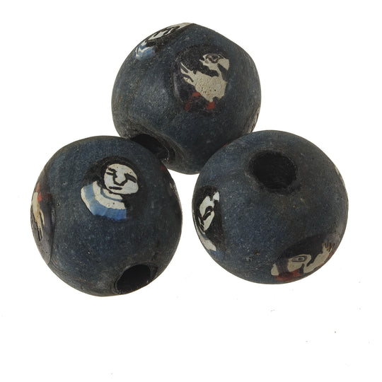 Ancient Indonesian glass face bead modern reproduction.  19mm.  Java.  Pkg.1.  b1-826