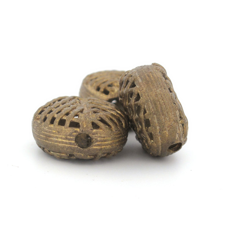 Net Disk Brass Trade Beads, handcrafted. Ghana, Africa. Pkg 1. b18-679