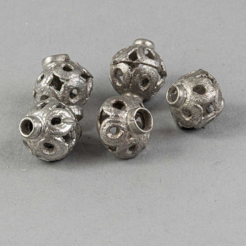 Vintage tribal style hollow silver plated beads.  14.5x12.25mm . b18-694