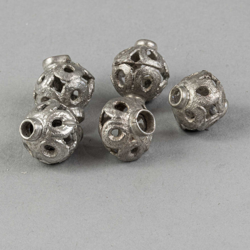 Vintage tribal style hollow silver plated beads.  14.5x12.25mm . b18-694