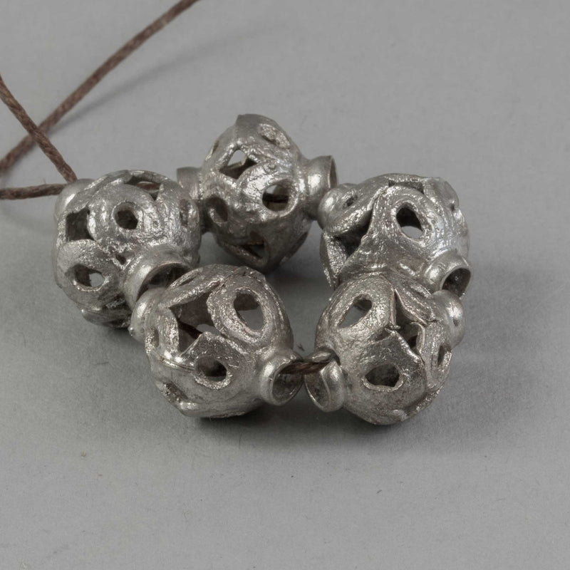 Vintage tribal style hollow silver plated beads.  14.5x12.25mm . b18-694