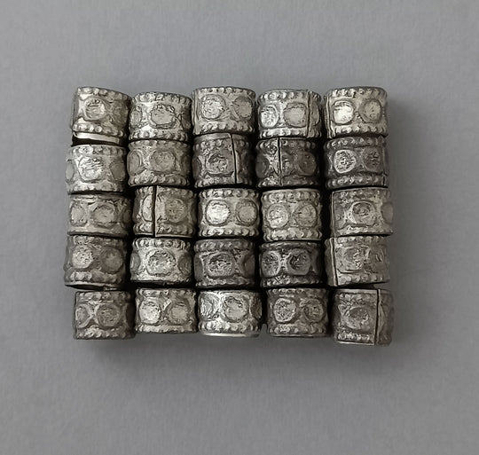 Vintage stamped white metal short tube bead. 4.5mmx6.5mm. Pkg of 25 b18-700