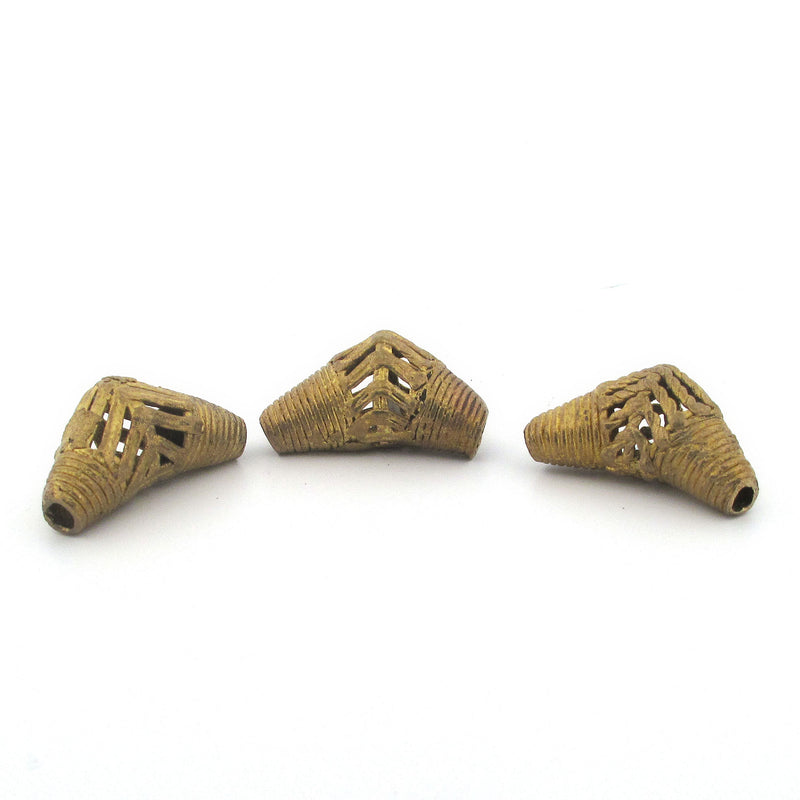 Elbow Ghana Brass Trade Beads, handcrafted. Africa. Pkg 1. b18-680