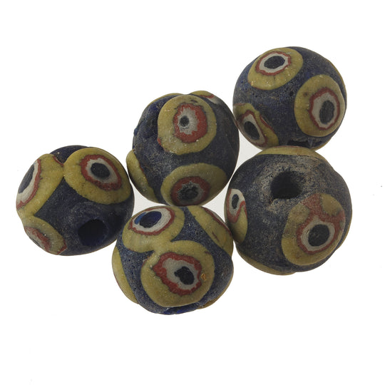 Ancient Mediterranean glass eye bead modern reproduction.  Average 14x15mm, Indonesia. Pkg 1.  b1-984