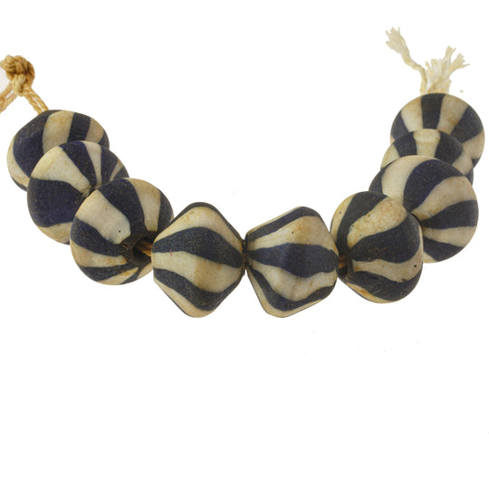 Ancient East Java Pelangi striped glass bead modern reproduction. 17x21mm. pkg of 1.  b1-990