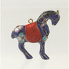 Vintage blue cloisonné enamel horse pendant with a carved cinnabar saddle. b2-676