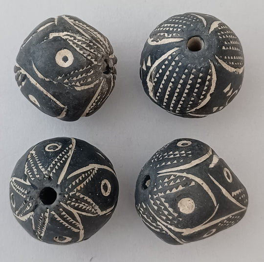 African terracotta Spindle Whorl Beads, avg. 24x25mm,vintage from 1980s, 4 pcs. b2-488cs
