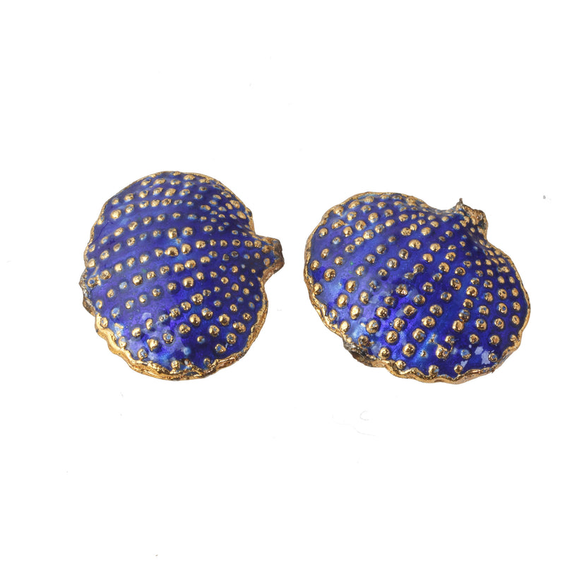 Hollow enameled shell bead. Royal blue and gold. 20x17mm. Pkg.2. b2-498