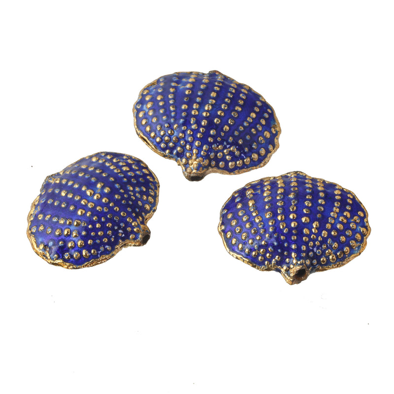 Hollow enameled shell bead. Royal blue and gold. 20x17mm. Pkg.2. b2-498