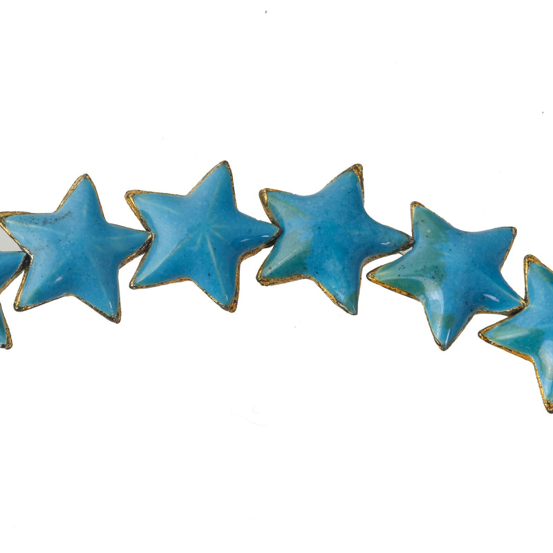 Turquoise blue enamel star bead16x6.5mm. Package of 2.