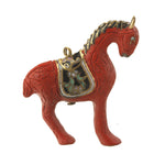 Vintage red cinnabar horse pendant with a black cloisonné enamel saddle. b2-930