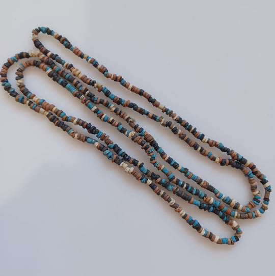 Vintage modern era multicolor Egyptian faience disk beads, 48 inch strand. B2-942