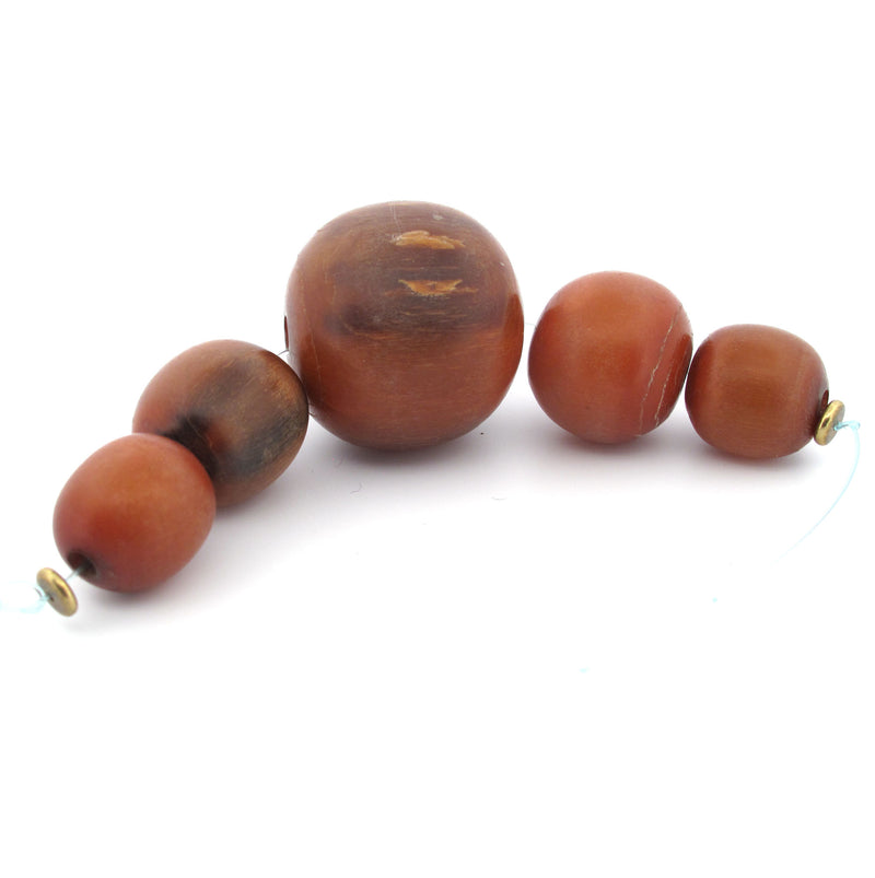 Vintage horn trade beads from West Africa.  Graduated strand of 7. 16 to 29mm. b3-ho28a
