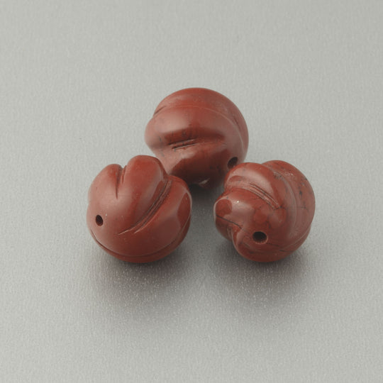 Red Jasper carved swirled melon bead.  12mm. Pkg 4. b4-jas293