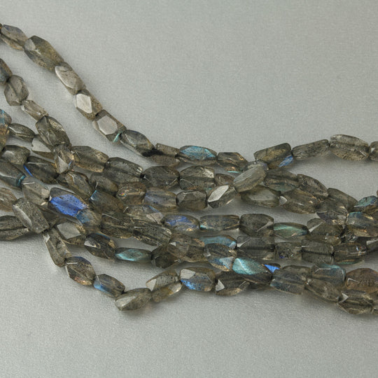 Labradorite faceted rectangular beads. 3-5x1.5-2mm. Pkg 1, 14.5 - 15" strand, b4-lab051