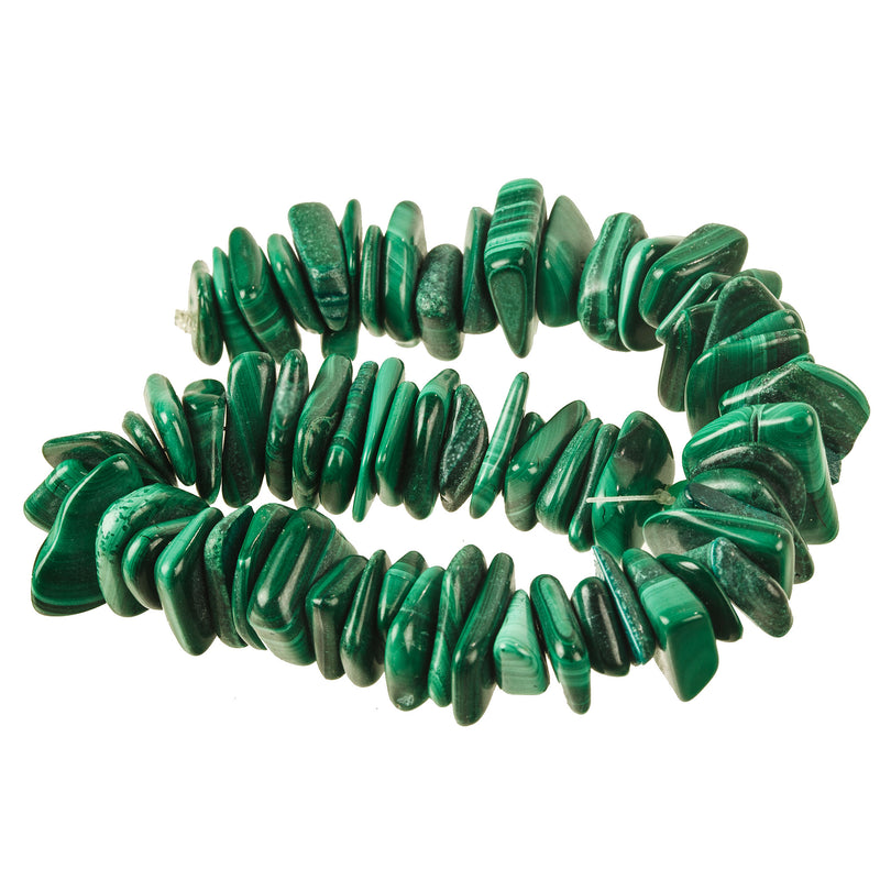 Natural malachite flat slab gemstone beads, average 14x10x4mm, 8" strand. b4-mal212